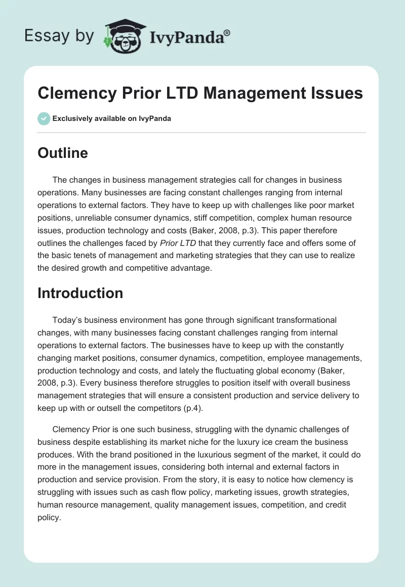 Clemency Prior LTD Management Issues. Page 1