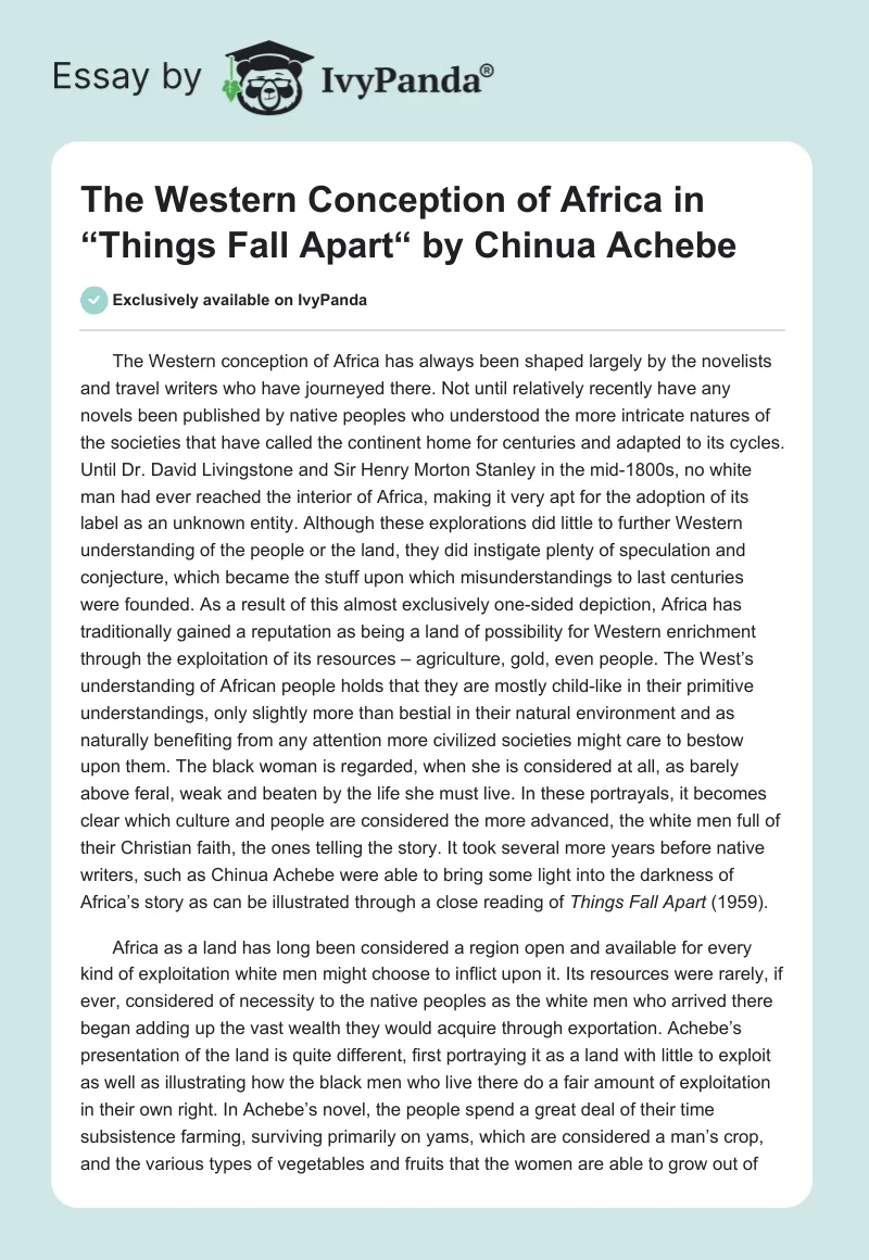 The Western Conception of Africa in “Things Fall Apart“ by Chinua Achebe. Page 1