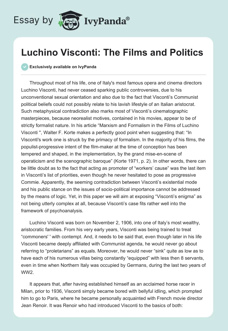 Luchino Visconti: The Films and Politics. Page 1