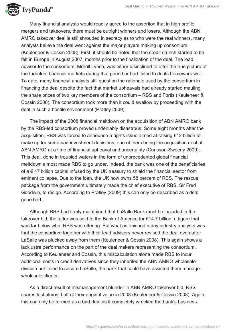 Deal Making in Troubled Waters: The ABN AMRO Takeover. Page 3