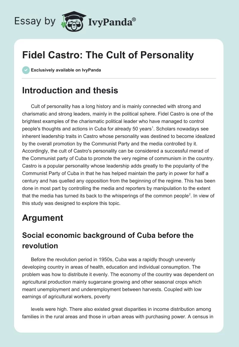 Fidel Castro: The Cult of Personality. Page 1