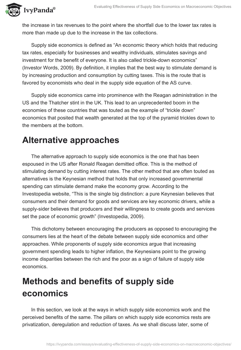 Evaluating Effectiveness of Supply Side Economics on Macroeconomic Objectives. Page 2
