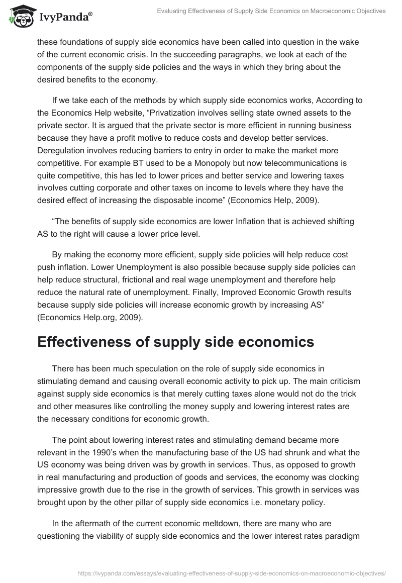 Evaluating Effectiveness of Supply Side Economics on Macroeconomic Objectives. Page 3
