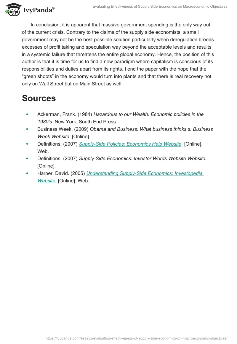 Evaluating Effectiveness of Supply Side Economics on Macroeconomic Objectives. Page 5