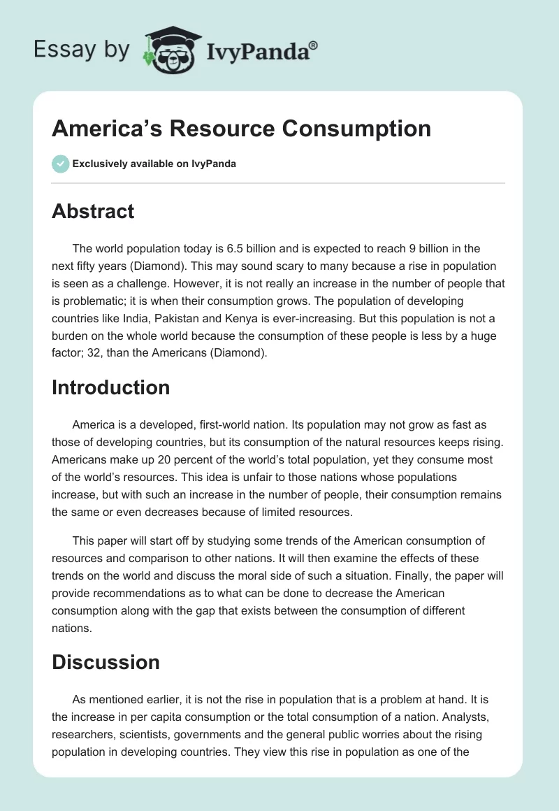 America’s Resource Consumption. Page 1
