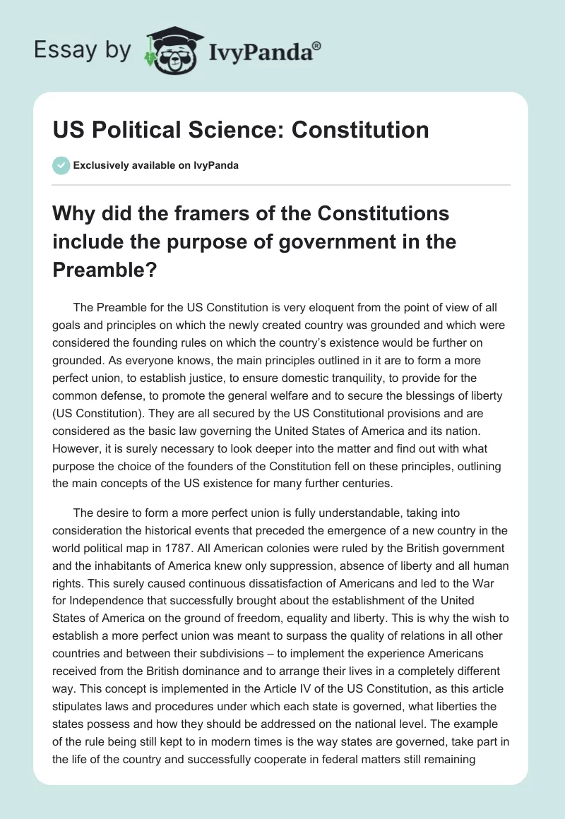 US Political Science: Constitution. Page 1