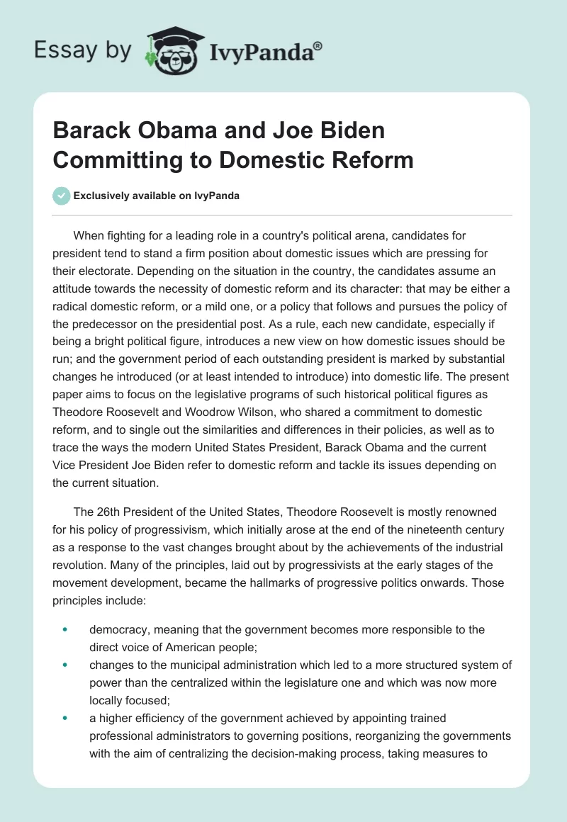 Barack Obama and Joe Biden Committing to Domestic Reform. Page 1