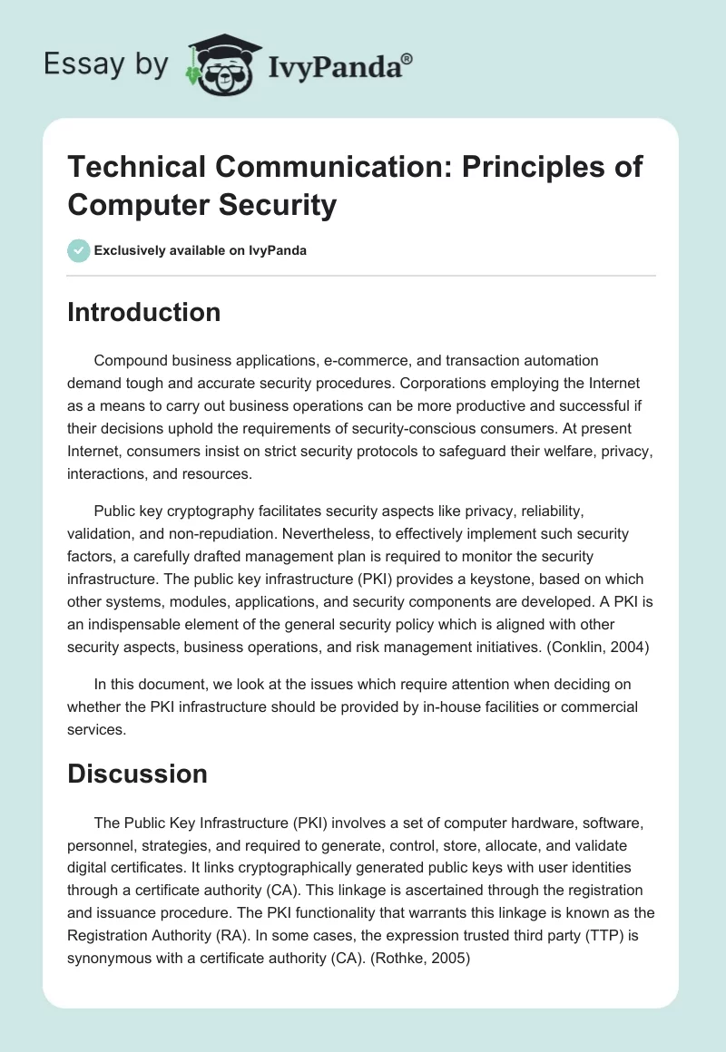 Technical Communication: Principles of Computer Security. Page 1