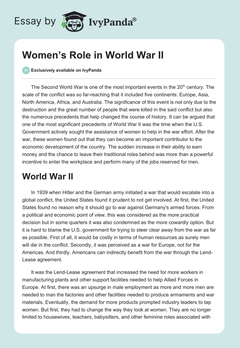 Women’s Role in World War II. Page 1