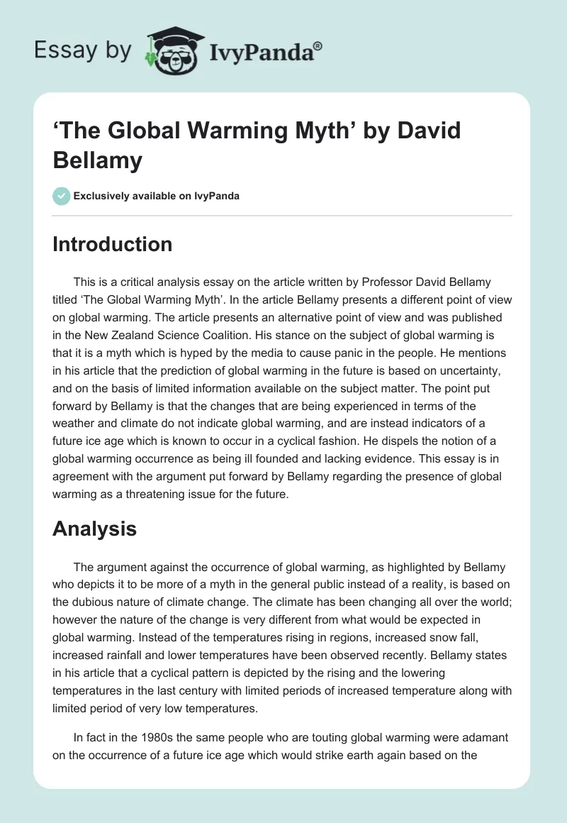 ‘The Global Warming Myth’ by David Bellamy. Page 1