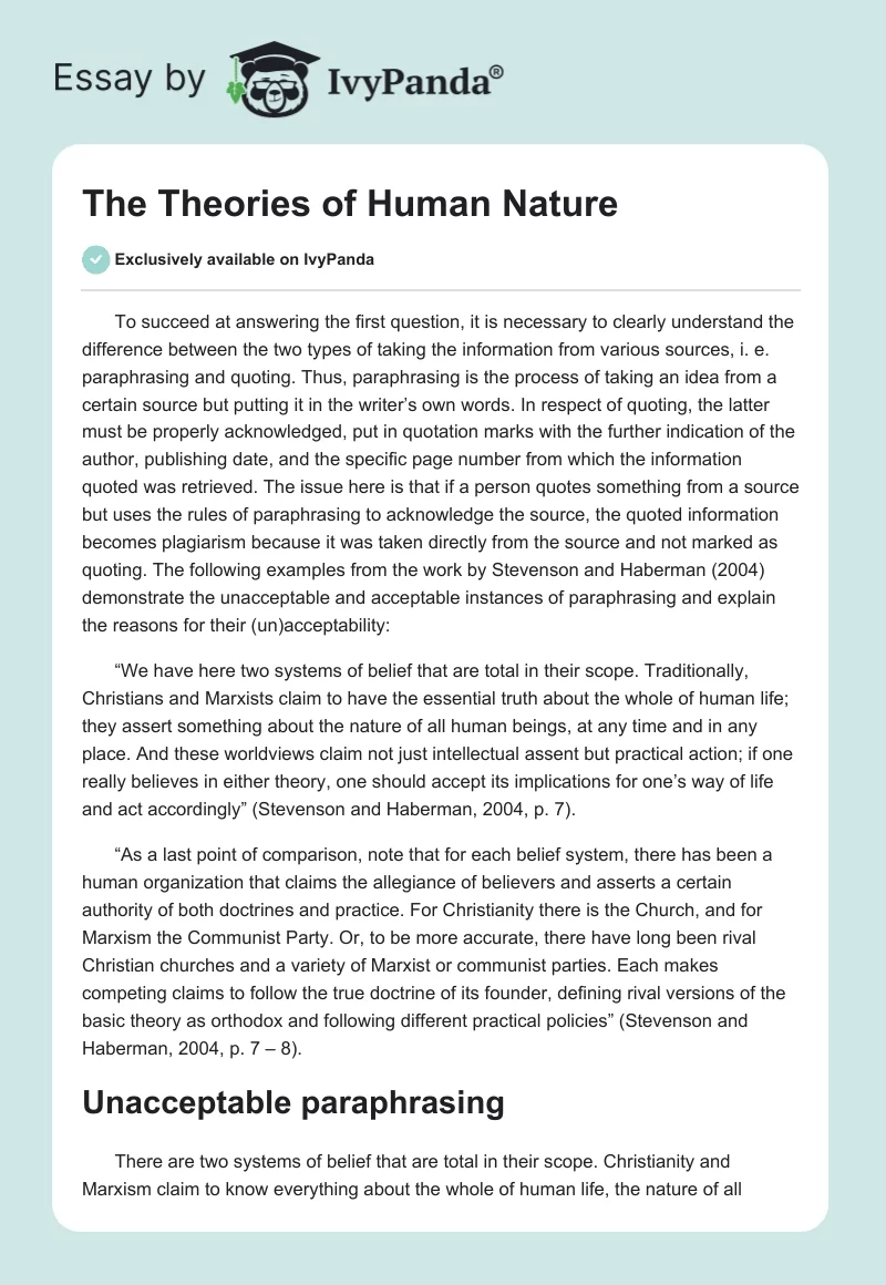 The Theories of Human Nature. Page 1