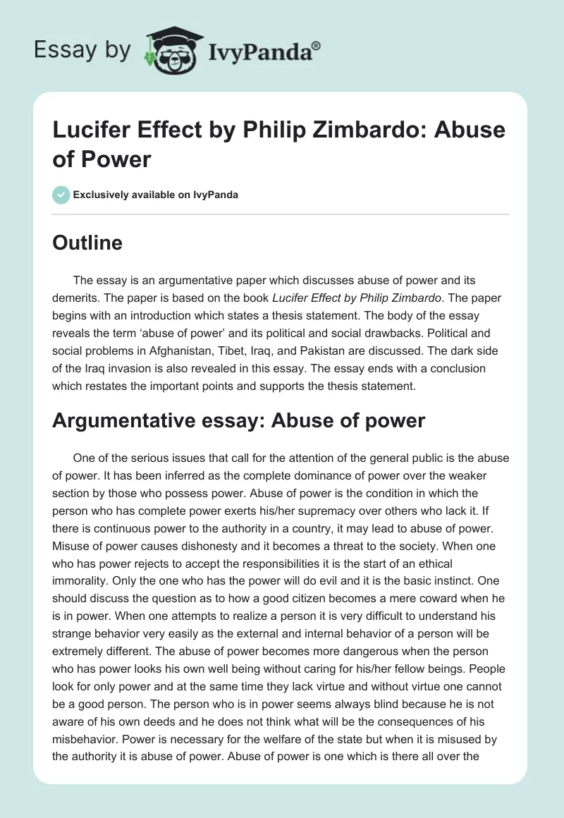 "Lucifer Effect" by Philip Zimbardo: Abuse of Power. Page 1