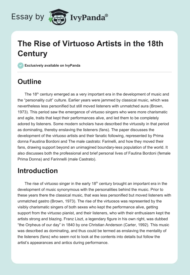 The Rise of Virtuoso Artists in the 18th Century. Page 1