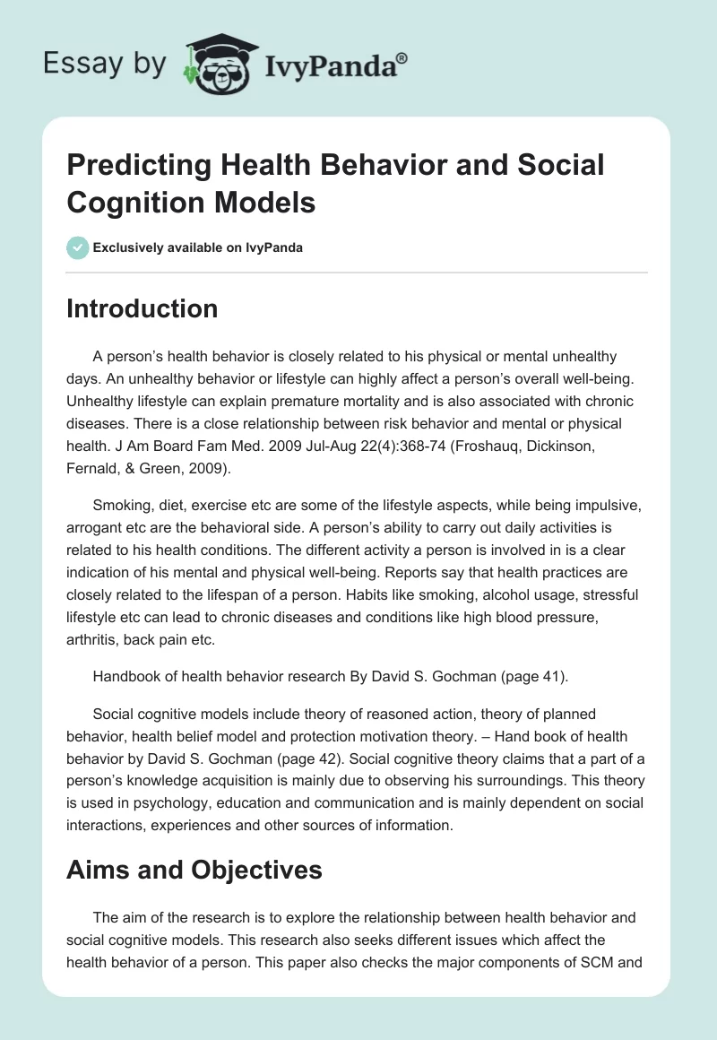 Predicting Health Behavior and Social Cognition Models. Page 1