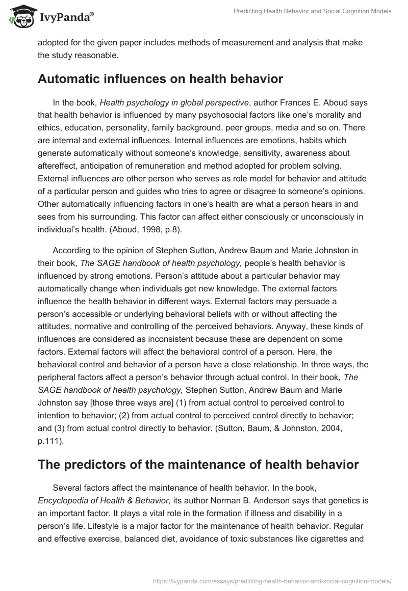 Predicting Health Behavior and Social Cognition Models. Page 5