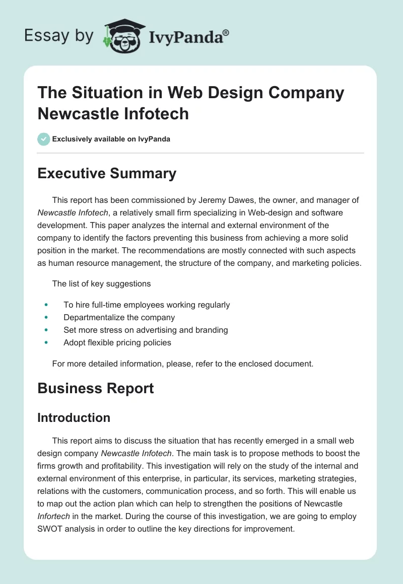 The Situation in Web Design Company Newcastle Infotech. Page 1