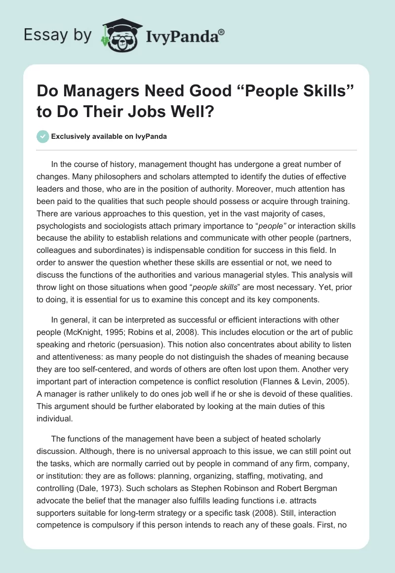 Do Managers Need Good “People Skills” to Do Their Jobs Well?. Page 1