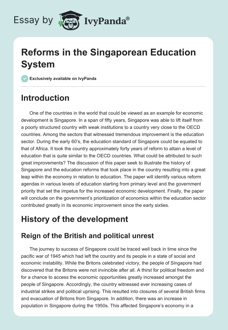 Reforms in the Singaporean Education System. Page 1