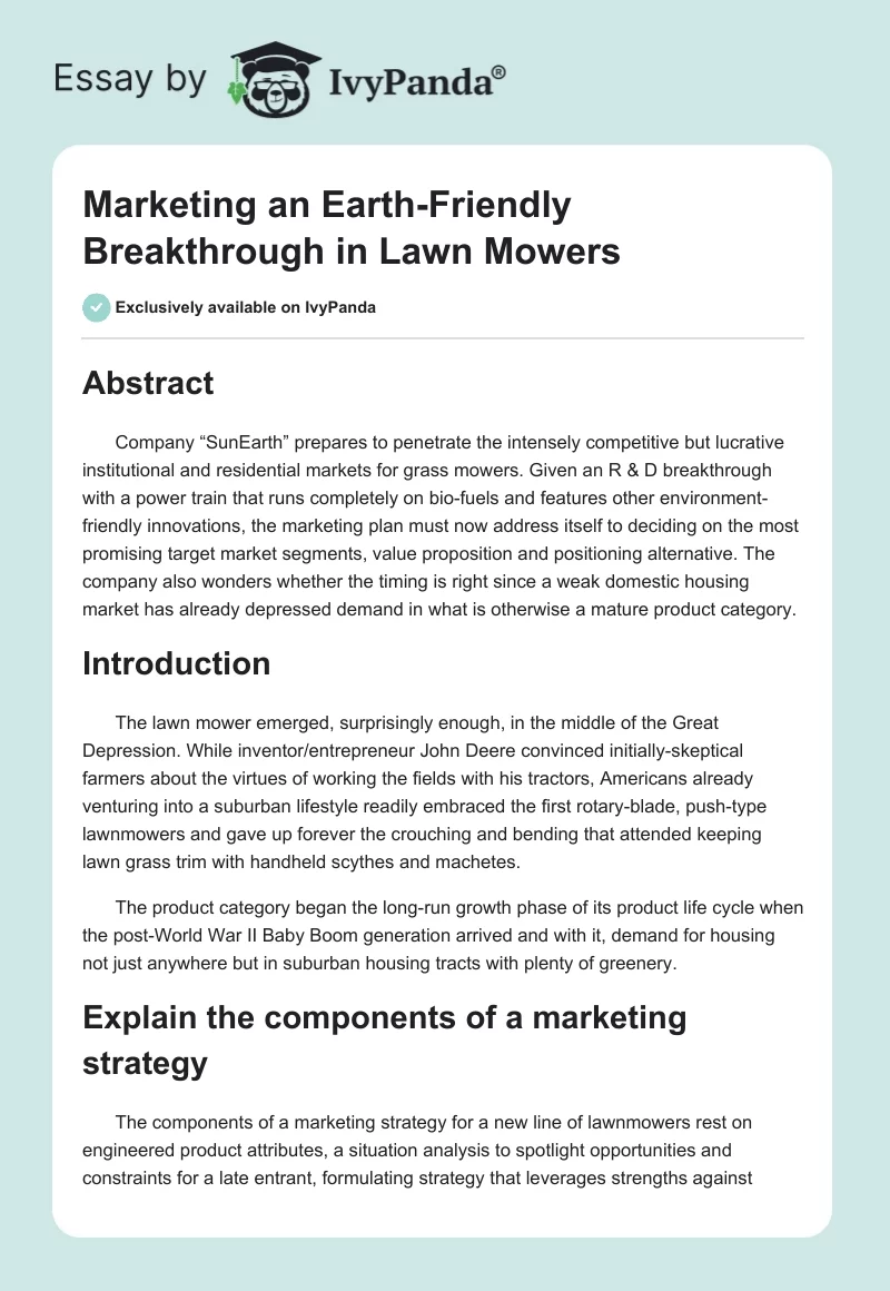 Marketing an Earth-Friendly Breakthrough in Lawn Mowers. Page 1