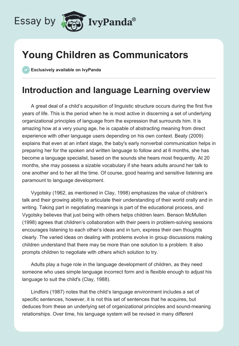 Young Children as Communicators. Page 1