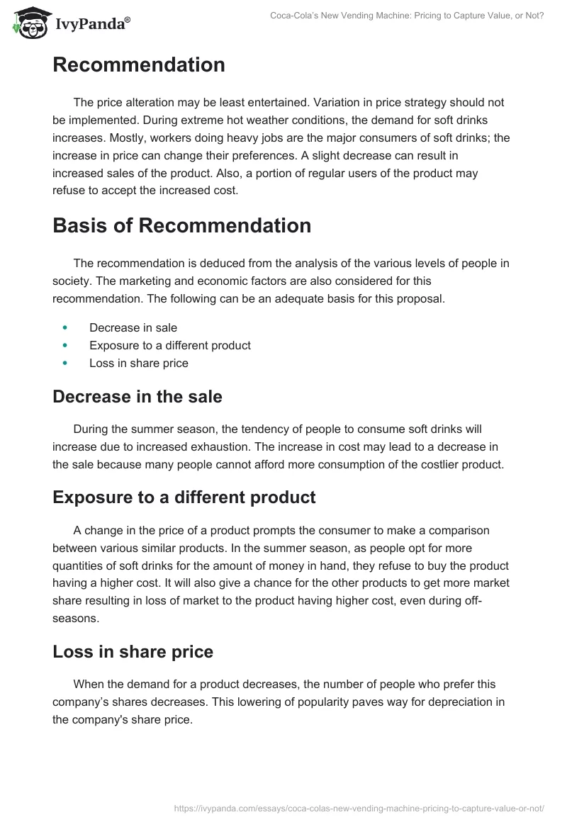 Coca-Cola’s New Vending Machine: Pricing to Capture Value, or Not?. Page 2