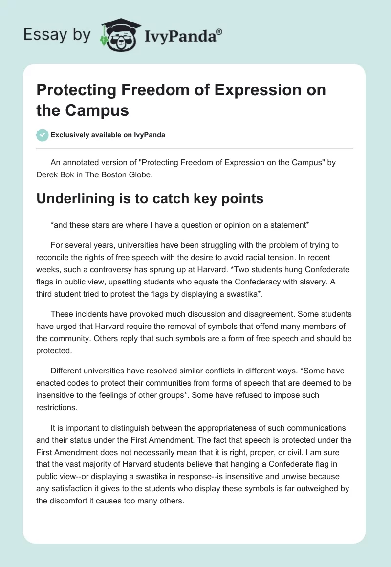 Protecting Freedom of Expression on the Campus. Page 1