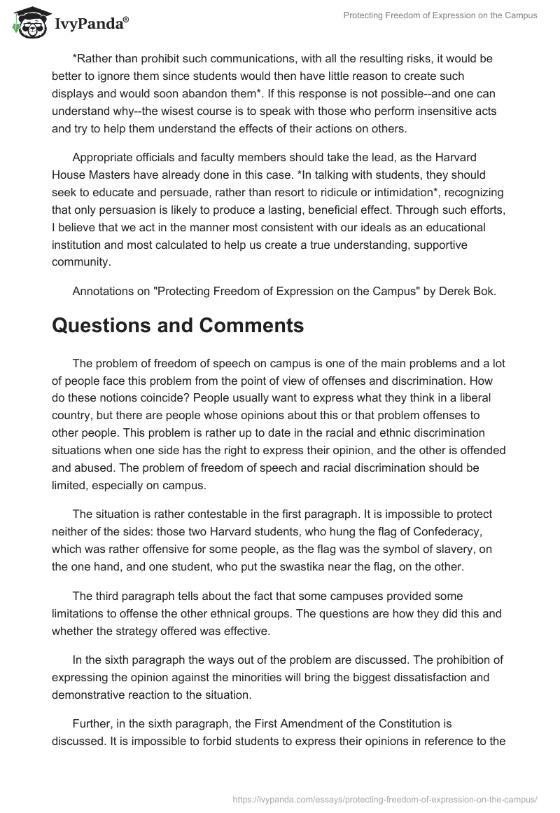 Protecting Freedom of Expression on the Campus. Page 3