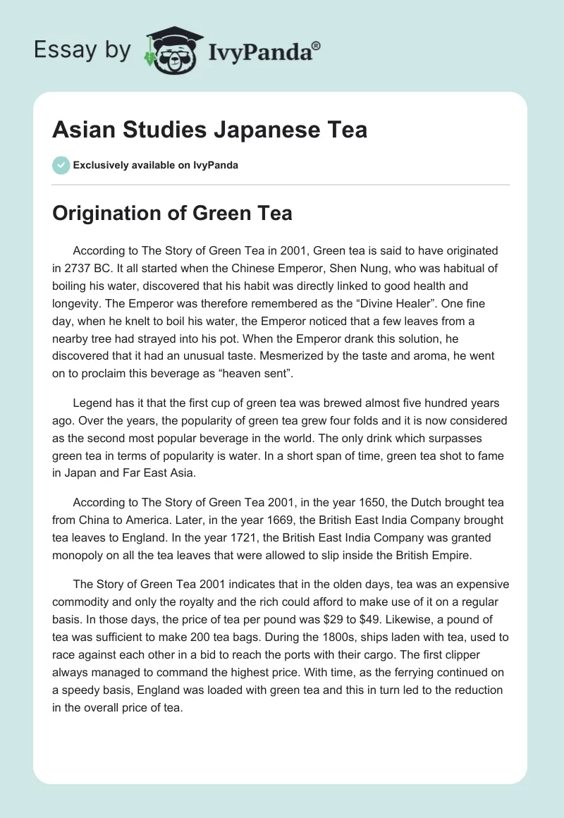 Asian Studies Japanese Tea. Page 1