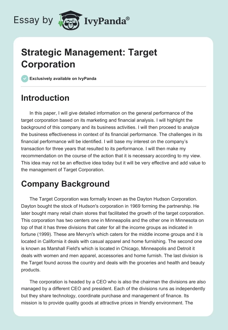 Strategic Management: Target Corporation. Page 1