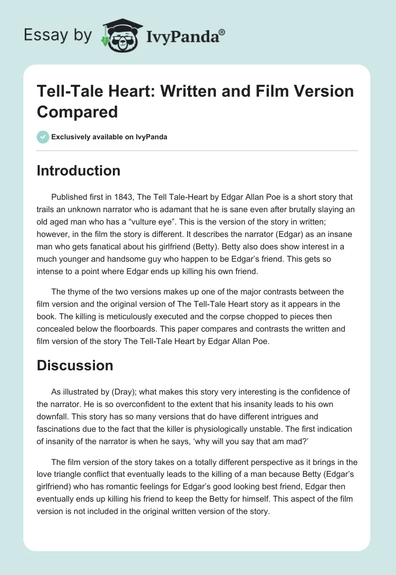 Tell-Tale Heart: Written and Film Version Compared. Page 1