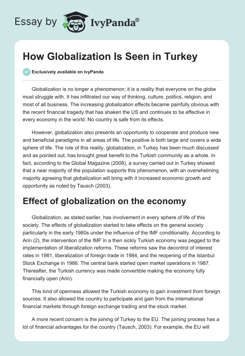 How Globalization Is Seen in Turkey. Page 1
