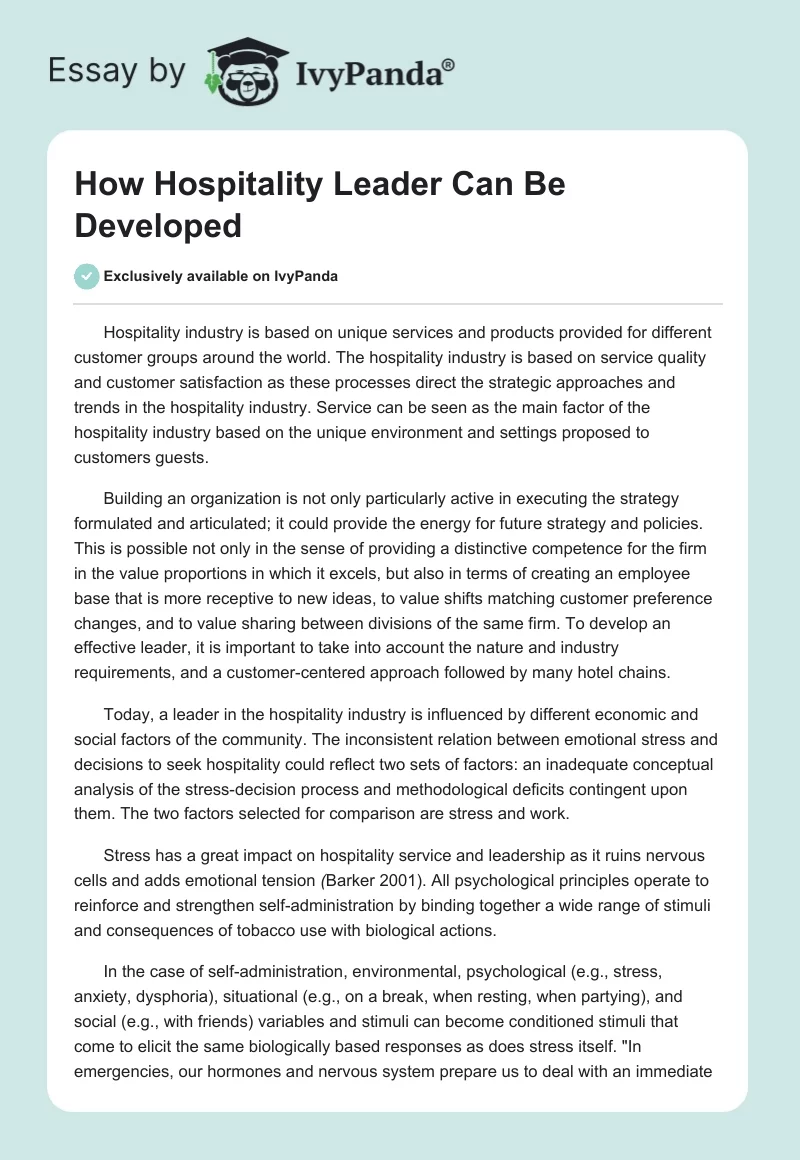 How Hospitality Leader Can Be Developed. Page 1