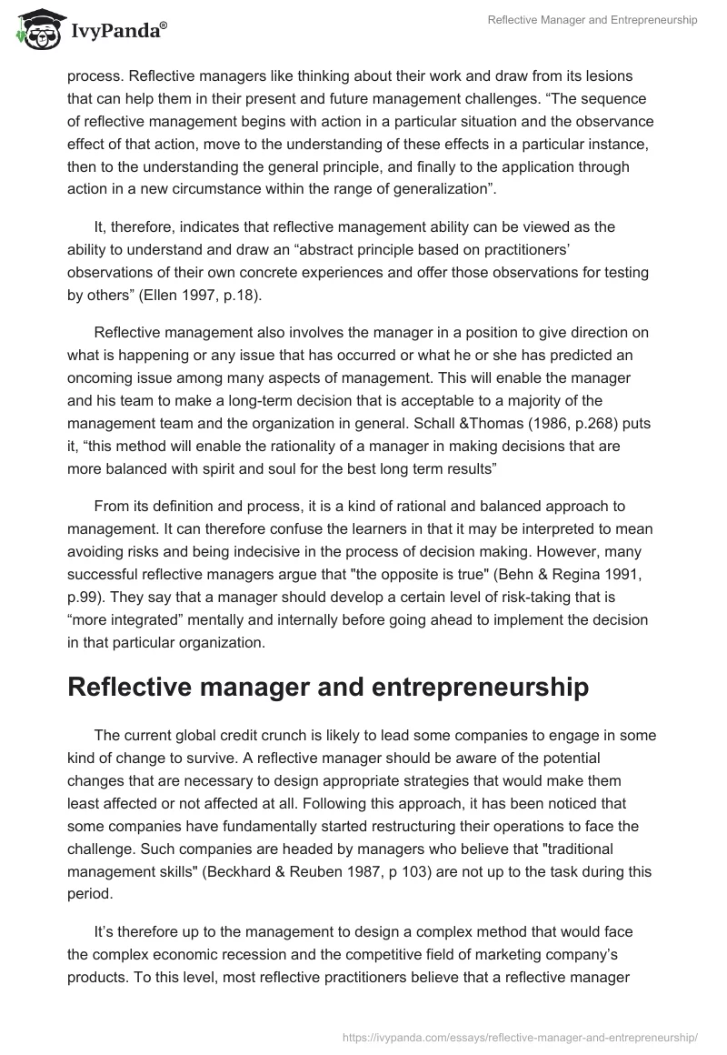 Reflective Manager and Entrepreneurship. Page 2