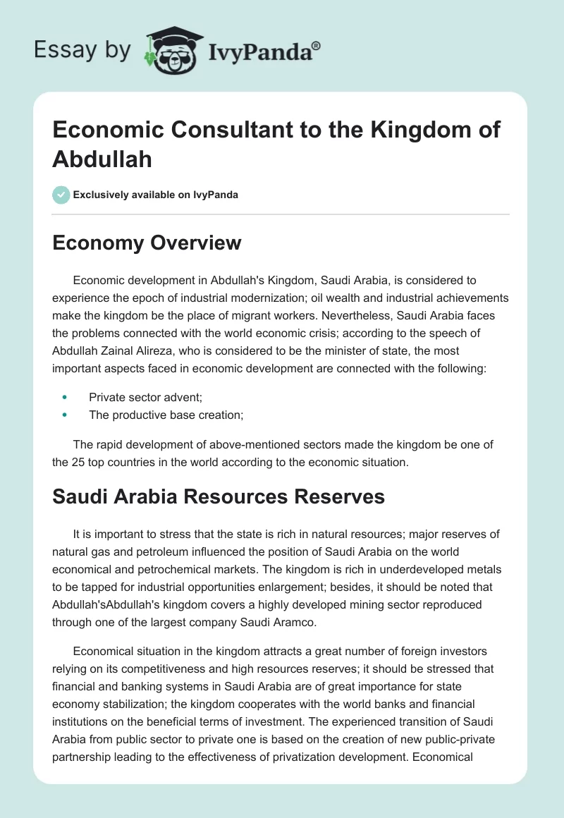 Economic Consultant to the Kingdom of Abdullah. Page 1