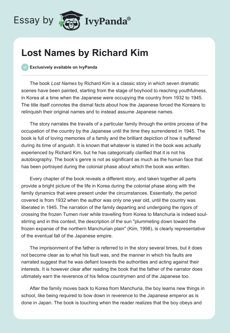 "Lost Names" by Richard Kim. Page 1