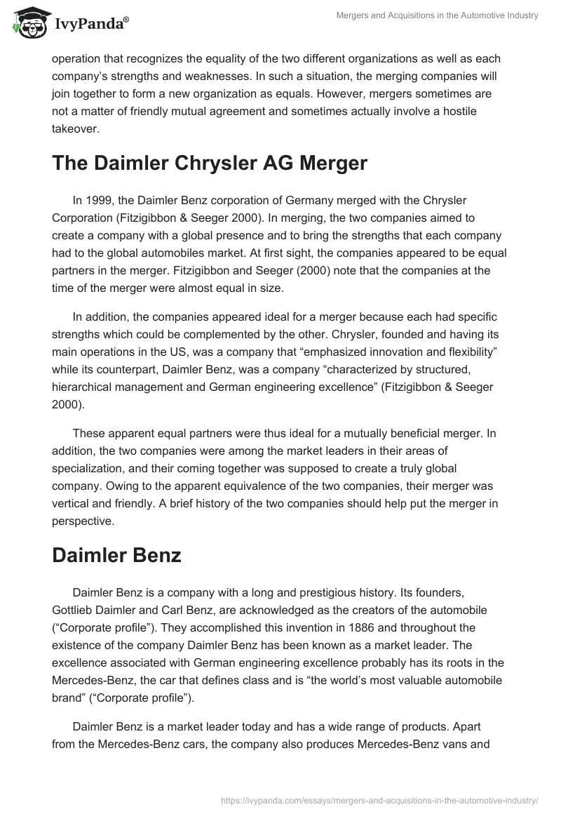 Mergers and Acquisitions in the Automotive Industry. Page 2