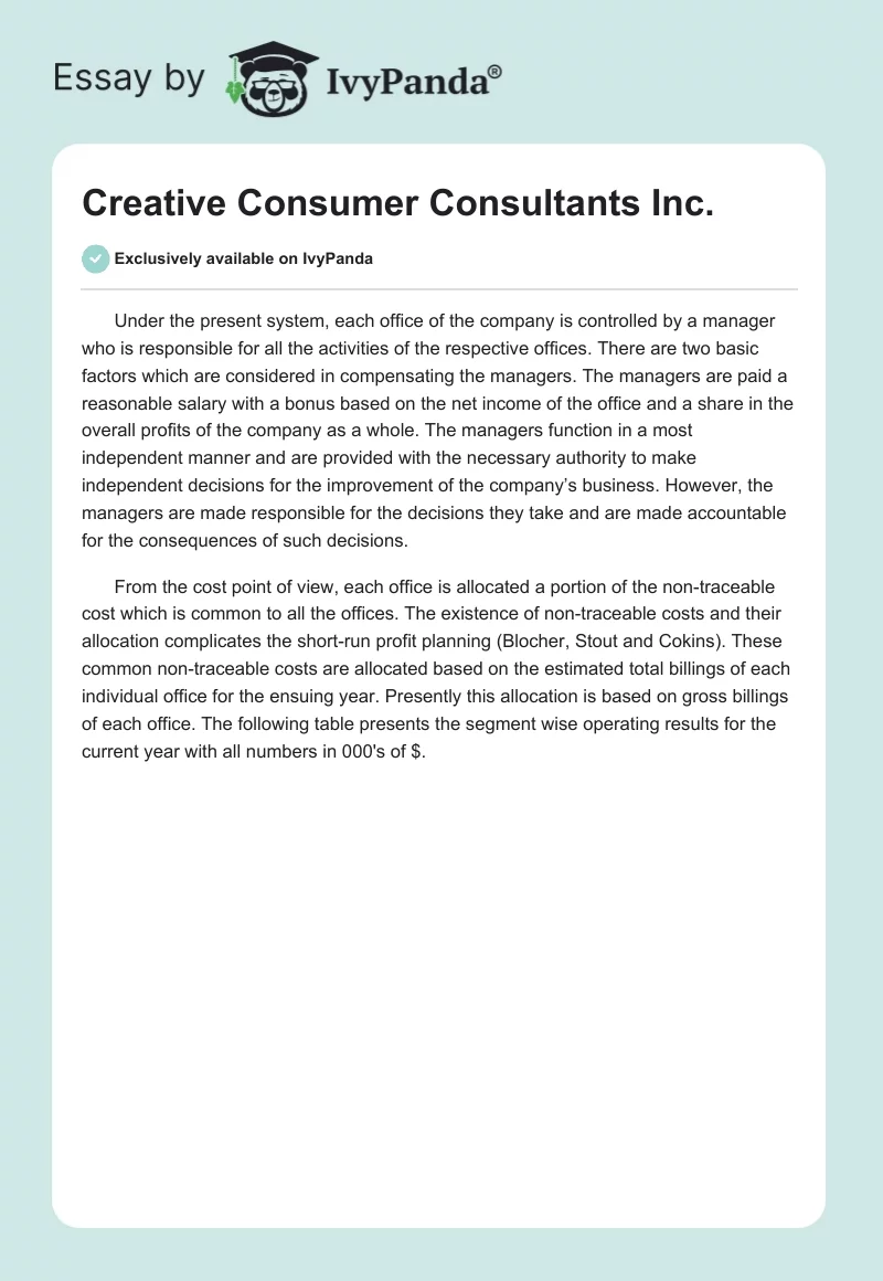 Creative Consumer Consultants Inc.. Page 1