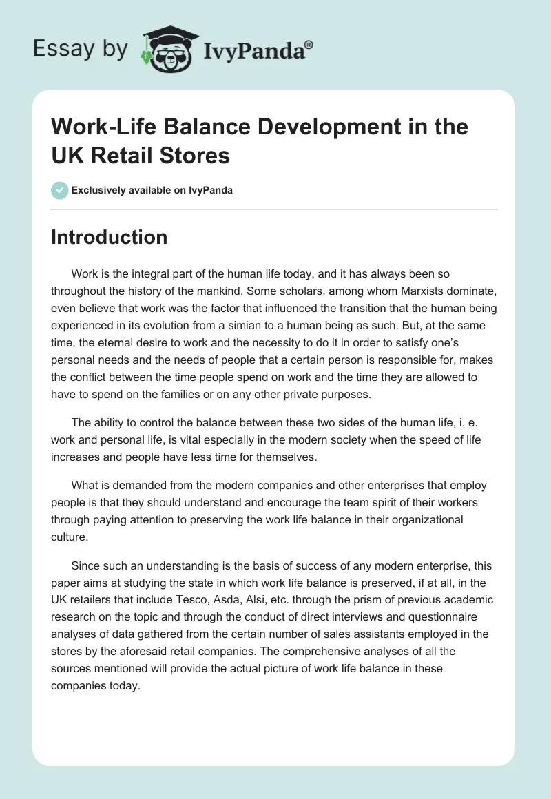 Work-Life Balance Development in the UK Retail Stores. Page 1