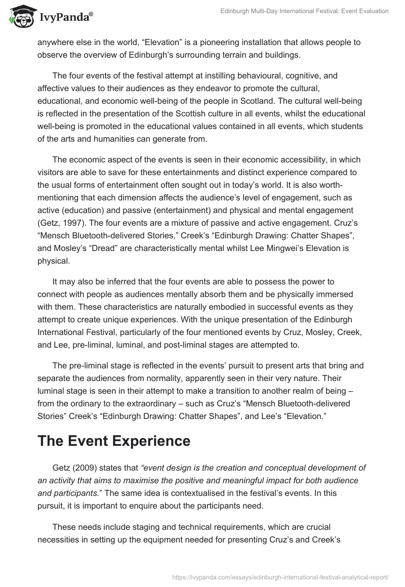Edinburgh Multi-Day International Festival: Event Evaluation. Page 4