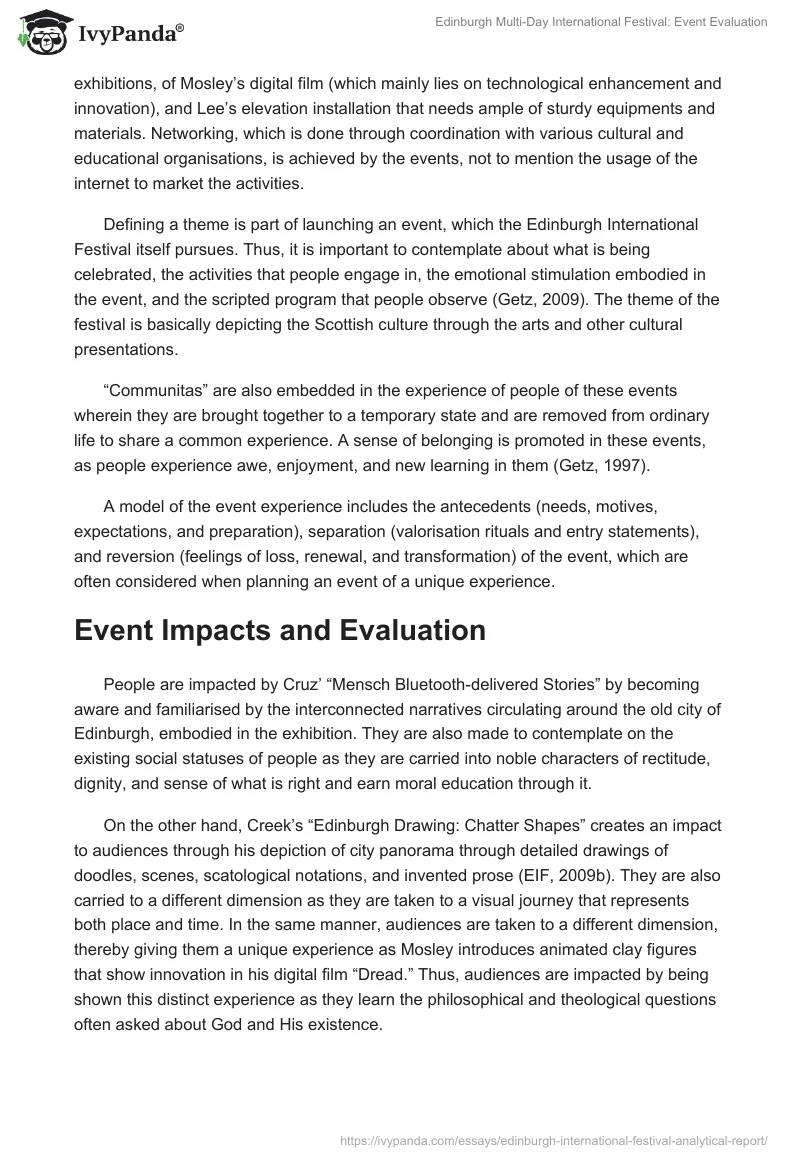Edinburgh Multi-Day International Festival: Event Evaluation. Page 5