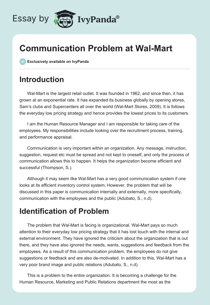 Communication Problem at Wal-Mart. Page 1
