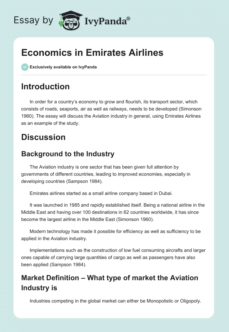 Economics in Emirates Airlines. Page 1