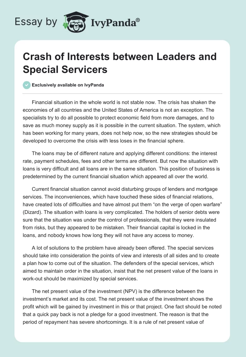 Crash of Interests between Leaders and Special Servicers. Page 1