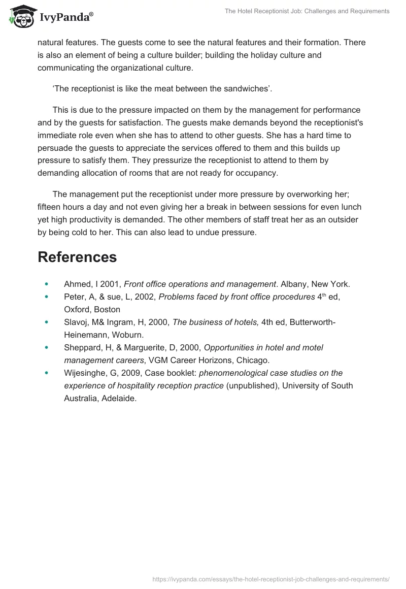 The Hotel Receptionist Job: Challenges and Requirements. Page 4