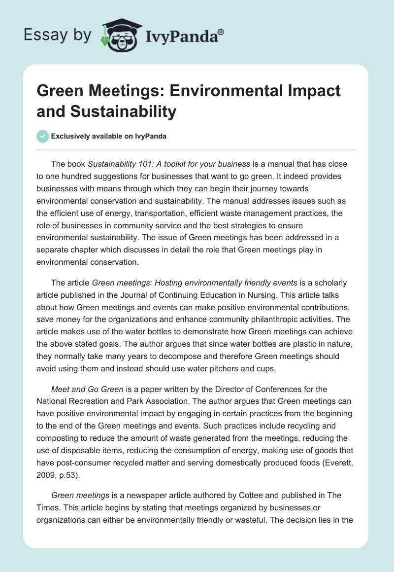Green Meetings: Environmental Impact and Sustainability. Page 1