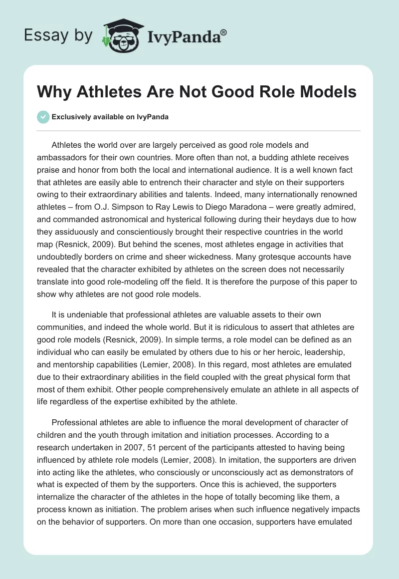 Why Athletes Are Not Good Role Models. Page 1