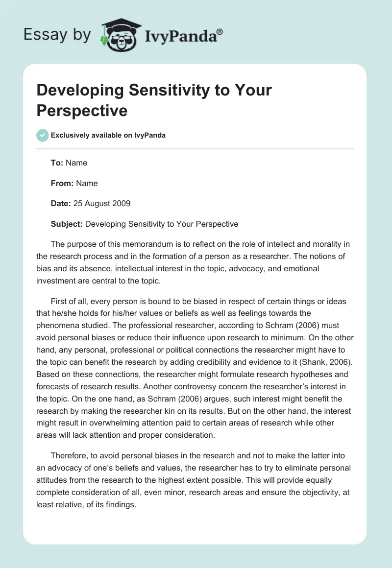 Developing Sensitivity to Your Perspective. Page 1
