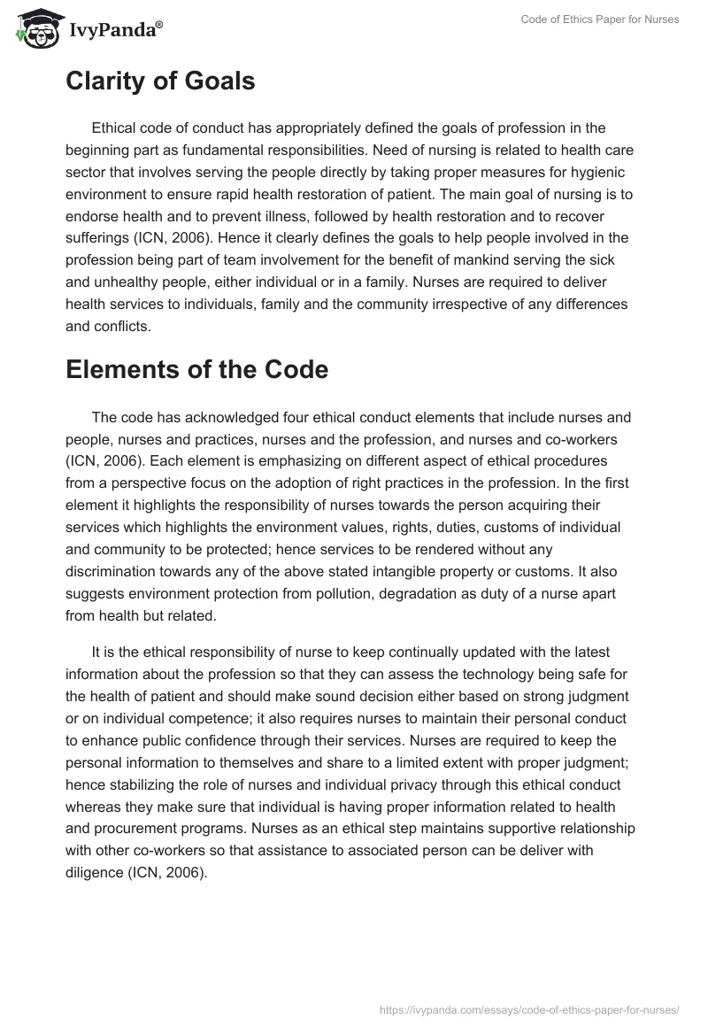 Code of Ethics Paper for Nurses. Page 2