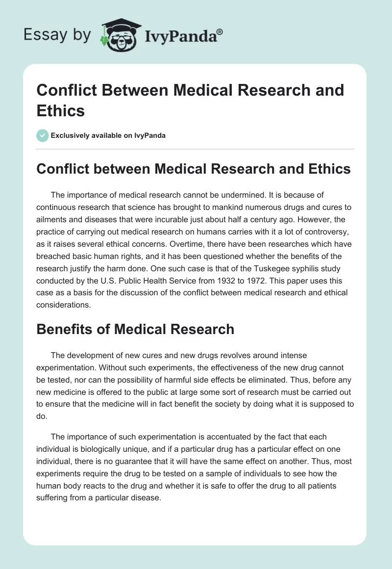 Conflict Between Medical Research and Ethics. Page 1
