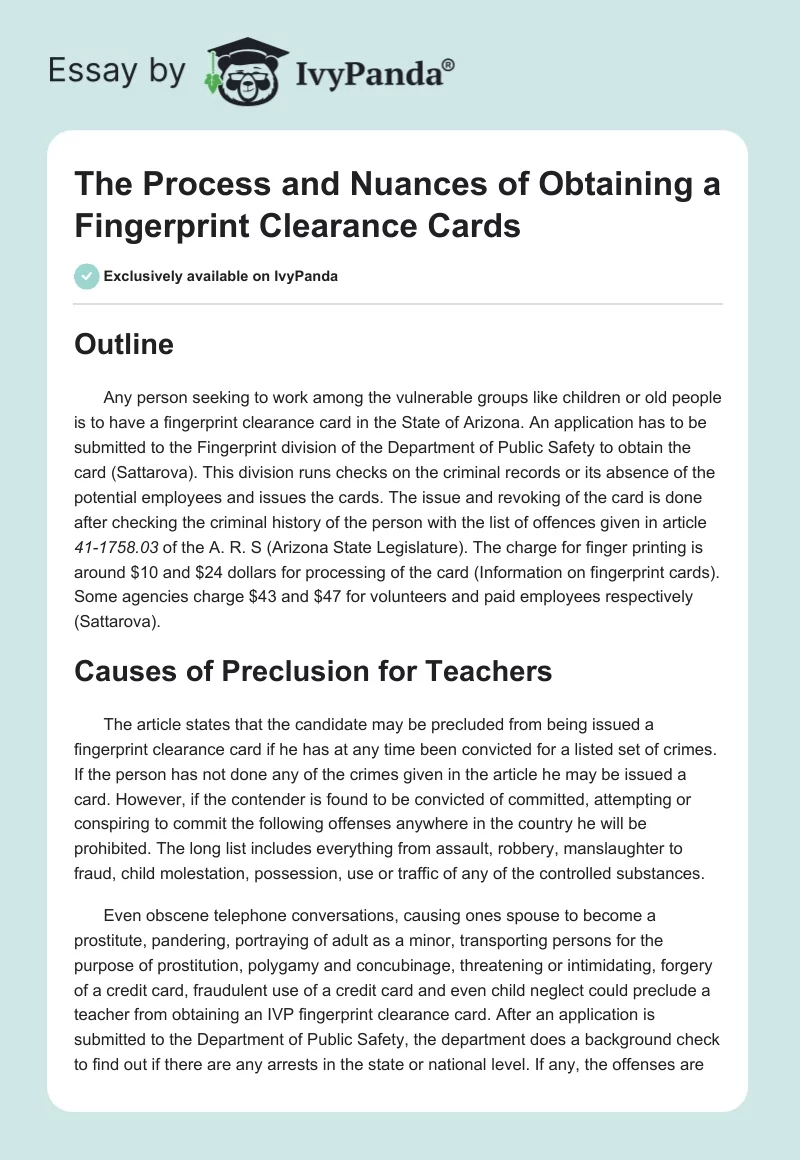 The Process and Nuances of Obtaining a Fingerprint Clearance Cards. Page 1